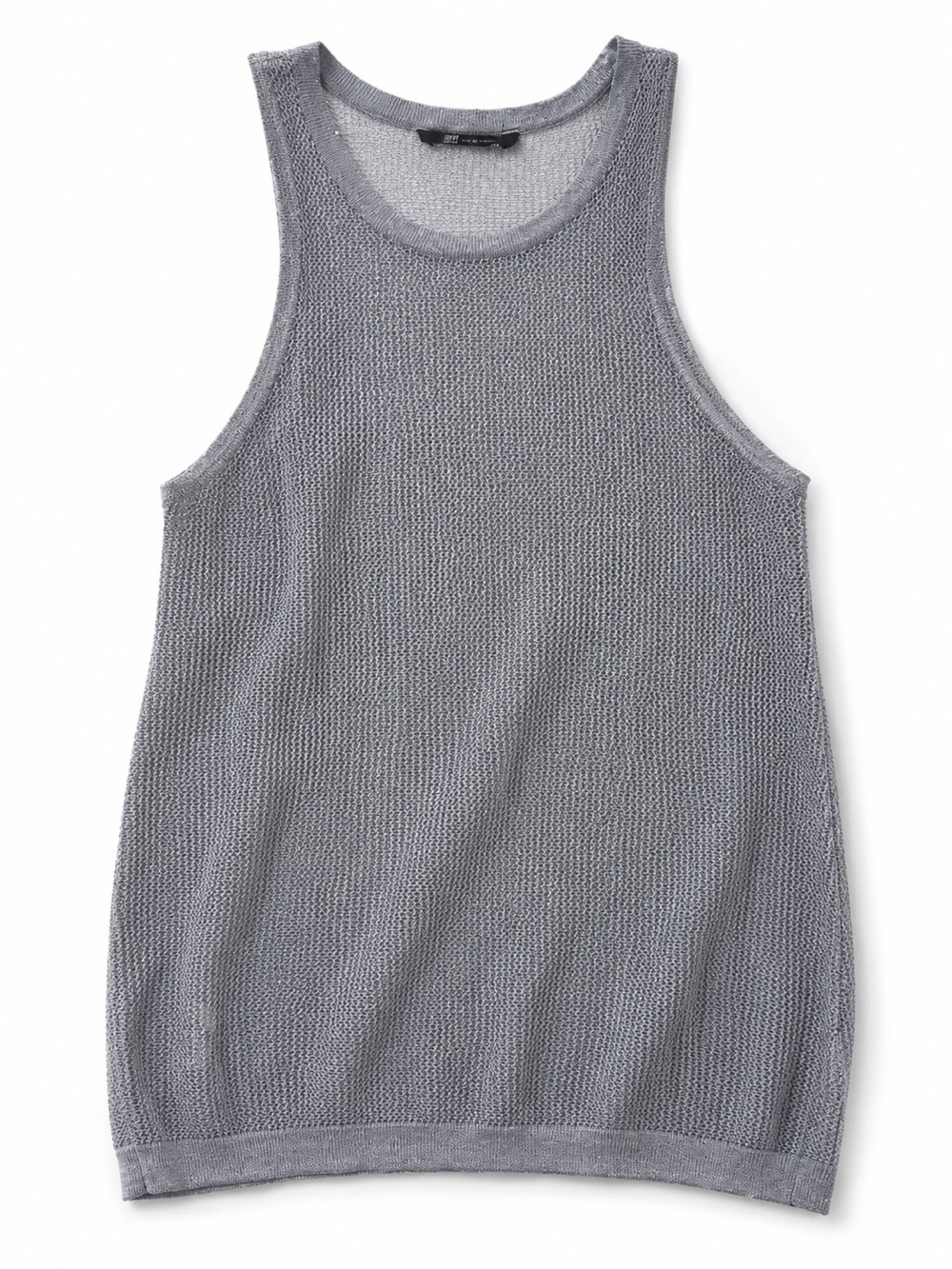 GEF France Silver Metallic Open Knit Tank Top Size L Y2K Coastal Chic trendy - Picture 2 of 8